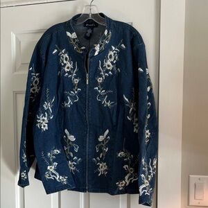 Denim&Co Women's Dark Blue Floral Embroidered Jacket
